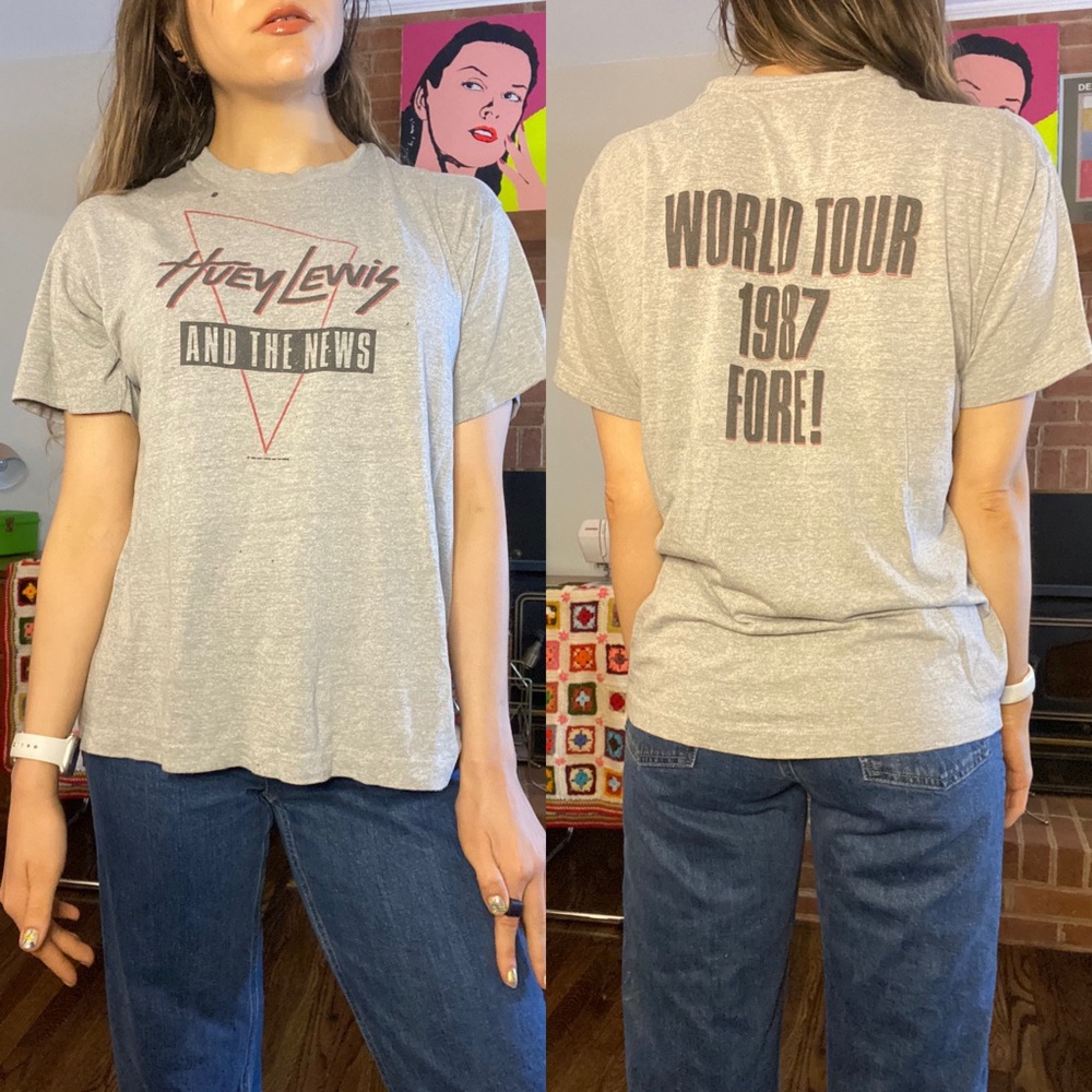 Vintage 1987 Huey Lewis & the News World Tour Fore Tee Single Stitch Ban…